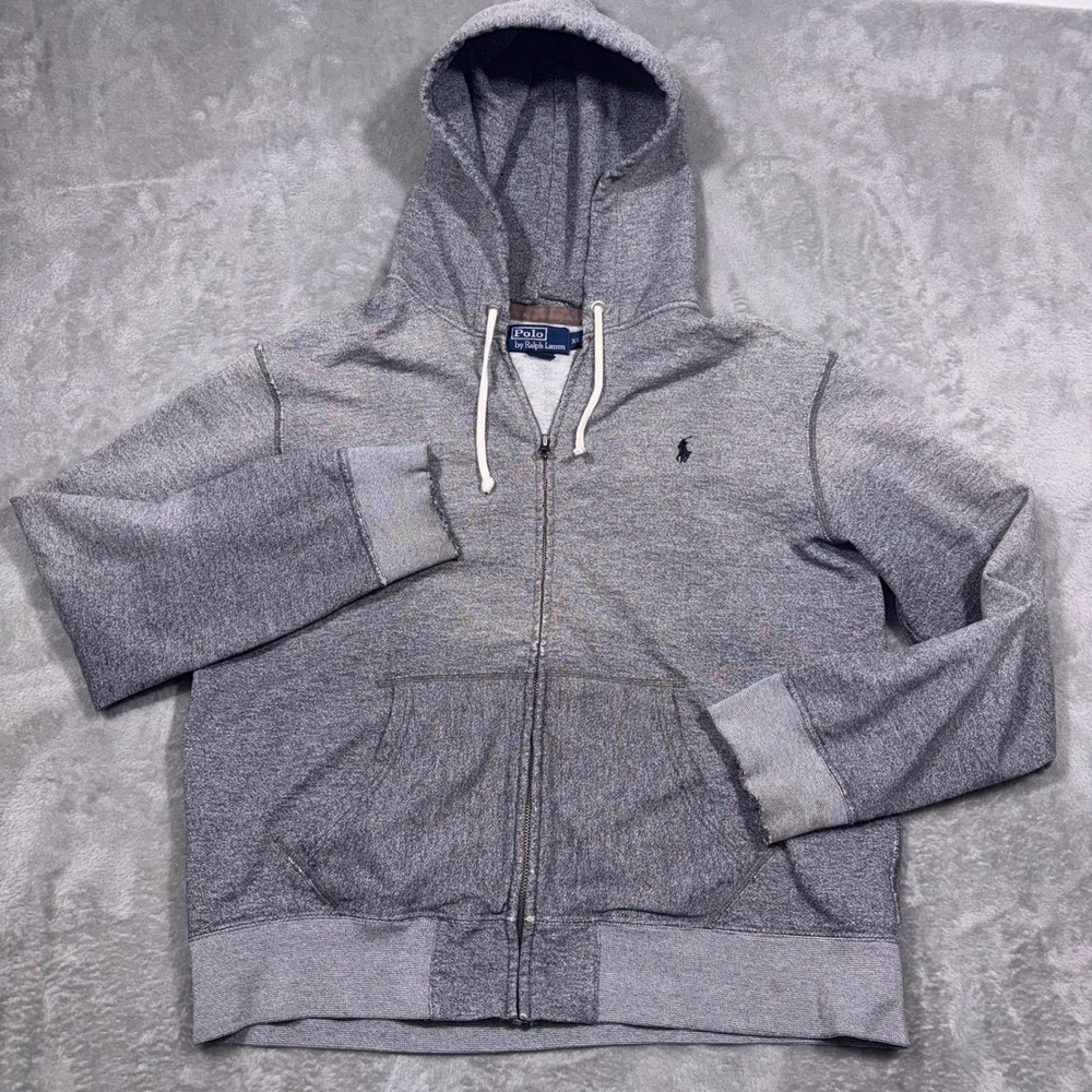 Vtg Polo Ralph Lauren Mens XL Grey Heather Full Zip Hoodie Talon Zipper Cotton